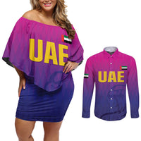 Custom United Arab Emirates Cricket Couples Matching Off Shoulder Short Dress and Long Sleeve Button Shirt Go Champions Sporty Style LT05 - Wonder Print Shop