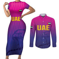 Custom United Arab Emirates Cricket Couples Matching Short Sleeve Bodycon Dress and Long Sleeve Button Shirt Go Champions Sporty Style LT05 - Wonder Print Shop
