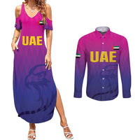 Custom United Arab Emirates Cricket Couples Matching Summer Maxi Dress and Long Sleeve Button Shirt Go Champions Sporty Style LT05 - Wonder Print Shop