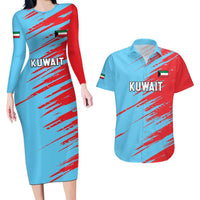 Custom Kuwait Cricket Couples Matching Long Sleeve Bodycon Dress and Hawaiian Shirt Unique Style LT05 - Wonder Print Shop