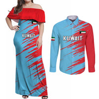 Custom Kuwait Cricket Couples Matching Off Shoulder Maxi Dress and Long Sleeve Button Shirt Unique Style LT05 - Wonder Print Shop
