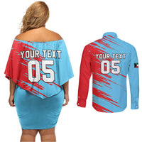 Custom Kuwait Cricket Couples Matching Off Shoulder Short Dress and Long Sleeve Button Shirt Unique Style LT05 - Wonder Print Shop