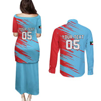 Custom Kuwait Cricket Couples Matching Puletasi and Long Sleeve Button Shirt Unique Style LT05 - Wonder Print Shop