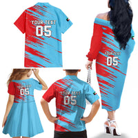 Custom Kuwait Cricket Family Matching Off The Shoulder Long Sleeve Dress and Hawaiian Shirt Unique Style LT05 - Wonder Print Shop