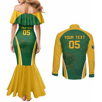 Custom South Africa Cricket Couples Matching Mermaid Dress and Long Sleeve Button Shirt Go Champions Protea Pattern