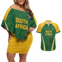 Custom South Africa Cricket Couples Matching Off Shoulder Short Dress and Hawaiian Shirt Go Champions Protea Pattern LT05 - Wonder Print Shop