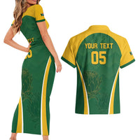 Custom South Africa Cricket Couples Matching Short Sleeve Bodycon Dress and Hawaiian Shirt Go Champions Protea Pattern LT05 - Wonder Print Shop
