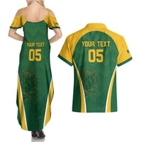 Custom South Africa Cricket Couples Matching Summer Maxi Dress and Hawaiian Shirt Go Champions Protea Pattern LT05 - Wonder Print Shop