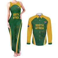 Custom South Africa Cricket Couples Matching Tank Maxi Dress and Long Sleeve Button Shirt Go Champions Protea Pattern LT05 - Wonder Print Shop