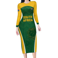 Custom South Africa Cricket Family Matching Long Sleeve Bodycon Dress and Hawaiian Shirt Go Champions Protea Pattern LT05 - Wonder Print Shop