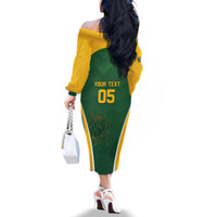 Custom South Africa Cricket Family Matching Off The Shoulder Long Sleeve Dress and Hawaiian Shirt Go Champions Protea Pattern LT05 - Wonder Print Shop