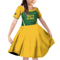 Custom South Africa Cricket Family Matching Off Shoulder Short Dress and Hawaiian Shirt Go Champions Protea Pattern LT05 - Wonder Print Shop