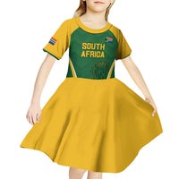 Custom South Africa Cricket Kid Short Sleeve Dress Go Champions Protea Pattern LT05 - Wonder Print Shop