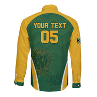 Custom South Africa Cricket Long Sleeve Button Shirt Go Champions Protea Pattern LT05 - Wonder Print Shop