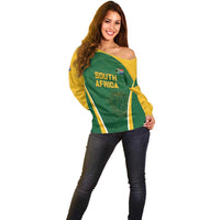 Custom South Africa Cricket Off Shoulder Sweater Go Champions Protea Pattern LT05 - Wonder Print Shop