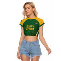 Custom South Africa Cricket Raglan Cropped T Shirt Go Champions Protea Pattern LT05 - Wonder Print Shop