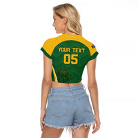 Custom South Africa Cricket Raglan Cropped T Shirt Go Champions Protea Pattern LT05 - Wonder Print Shop