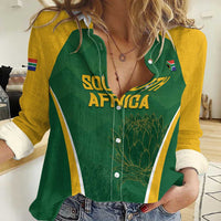 Custom South Africa Cricket Women Casual Shirt Go Champions Protea Pattern LT05 - Wonder Print Shop