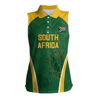 Custom South Africa Cricket Women Sleeveless Polo Shirt Go Champions Protea Pattern LT05 - Wonder Print Shop