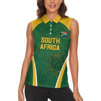 Custom South Africa Cricket Women Sleeveless Polo Shirt Go Champions Protea Pattern LT05 - Wonder Print Shop