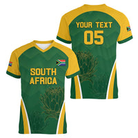 Custom South Africa Cricket Women V-Neck T-Shirt Go Champions Protea Pattern LT05 - Wonder Print Shop