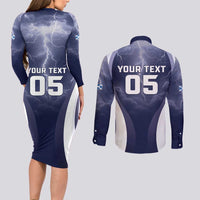 Custom Scotland Football 2026 Couples Matching Long Sleeve Bodycon Dress and Long Sleeve Button Shirt Scotland On Tour Trophy Style - Wonder Print Shop
