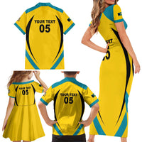 Custom Bahamas Football Family Matching Short Sleeve Bodycon Dress and Hawaiian Shirt Go Champions Baha Boyz