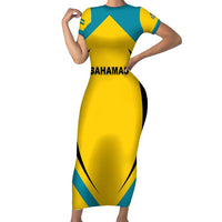 Custom Bahamas Football Family Matching Short Sleeve Bodycon Dress and Hawaiian Shirt Go Champions Baha Boyz