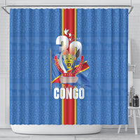 DR Congo Independence Day Shower Curtain Leopard Pattern With Coat Of Arms