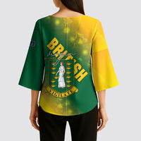British Virgin Islands Kimono Sleeve Blouse Coat Of Arms Plumeria Gradient Art