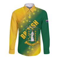 British Virgin Islands Long Sleeve Button Shirt Coat Of Arms Plumeria Gradient Art