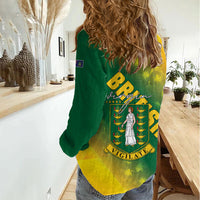 British Virgin Islands Women Casual Shirt Coat Of Arms Plumeria Gradient Art