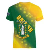 British Virgin Islands Women V-Neck T-Shirt Coat Of Arms Plumeria Gradient Art