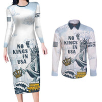 Funny Rejecting Kings Couples Matching Long Sleeve Bodycon Dress and Long Sleeve Button Shirt Since 1776 No Kings In America Retro Style LT05