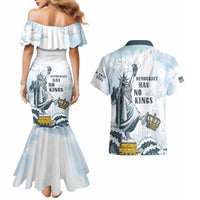 Funny Rejecting Kings Couples Matching Mermaid Dress and Hawaiian Shirt Since 1776 No Kings In America Retro Style LT05