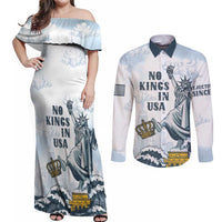 Funny Rejecting Kings Couples Matching Off Shoulder Maxi Dress and Long Sleeve Button Shirt Since 1776 No Kings In America Retro Style LT05