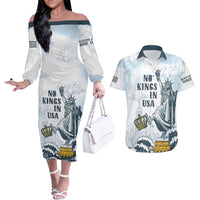 Funny Rejecting Kings Couples Matching Off The Shoulder Long Sleeve Dress and Hawaiian Shirt Since 1776 No Kings In America Retro Style LT05