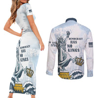 Funny Rejecting Kings Couples Matching Short Sleeve Bodycon Dress and Long Sleeve Button Shirt Since 1776 No Kings In America Retro Style LT05