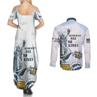Funny Rejecting Kings Couples Matching Summer Maxi Dress and Long Sleeve Button Shirt Since 1776 No Kings In America Retro Style LT05