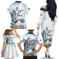 Funny Rejecting Kings Family Matching Off The Shoulder Long Sleeve Dress and Hawaiian Shirt Since 1776 No Kings In America Retro Style LT05