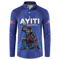 Custom Haiti Ayiti Nan Mondyal 2026 Button Sweatshirt Fyete Lit Victwa Blue Version