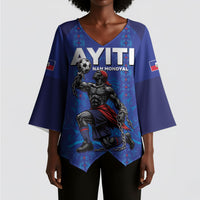 Custom Haiti Ayiti Nan Mondyal 2026 Kimono Sleeve Blouse Fyete Lit Victwa Blue Version