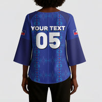 Custom Haiti Ayiti Nan Mondyal 2026 Kimono Sleeve Blouse Fyete Lit Victwa Blue Version