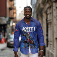 Custom Haiti Ayiti Nan Mondyal 2026 Long Sleeve Button Shirt Fyete Lit Victwa Blue Version