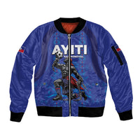 Custom Haiti Ayiti Nan Mondyal 2026 Sleeve Zip Bomber Jacket Fyete Lit Victwa Blue Version