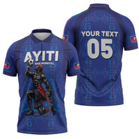 Custom Haiti Ayiti Nan Mondyal 2026 Zipper Polo Shirt Fyete Lit Victwa Blue Version