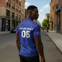 Custom Haiti Ayiti Nan Mondyal 2026 Zipper Polo Shirt Fyete Lit Victwa Blue Version