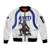 Custom Haiti Ayiti Nan Mondyal 2026 Sleeve Zip Bomber Jacket Fyete Lit Victwa White Version
