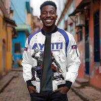 Custom Haiti Ayiti Nan Mondyal 2026 Sleeve Zip Bomber Jacket Fyete Lit Victwa White Version