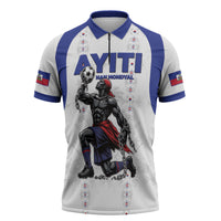 Custom Haiti Ayiti Nan Mondyal 2026 Zipper Polo Shirt Fyete Lit Victwa White Version